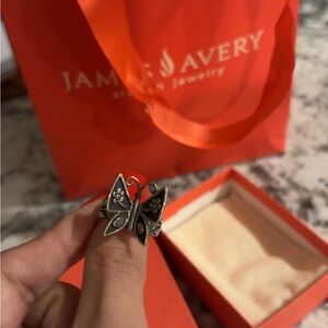 James Avery Silver and Black Floral Mariposa Ring